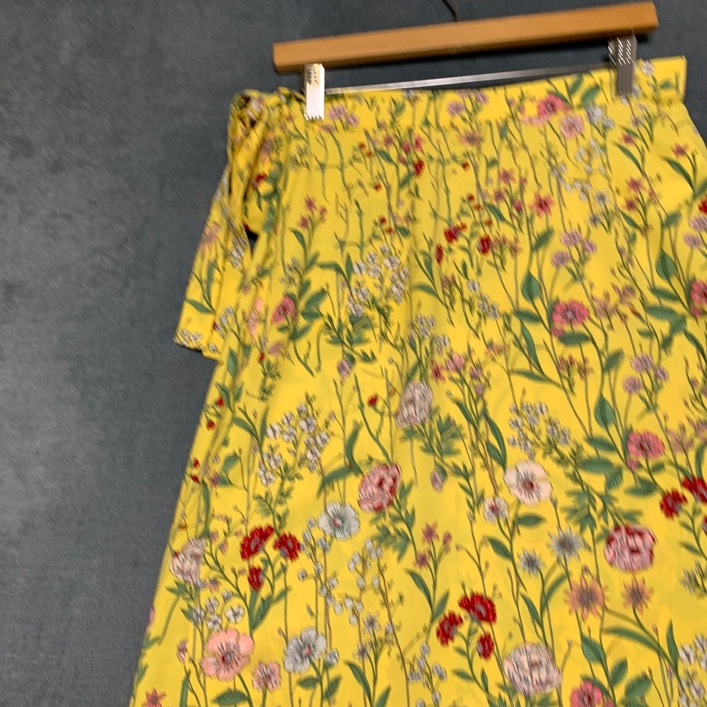 Loft Wrap Midi Skirt Womens 6 Yellow Floral High Low Tie Waist Summer Party Wear - Picture 3 of 13